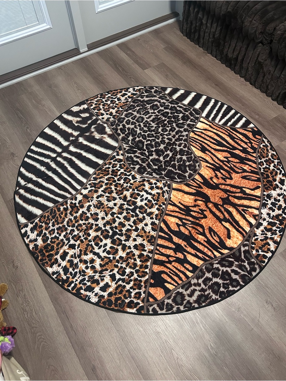 Round Animal Print Area Rug - Multi Animal Patchwork